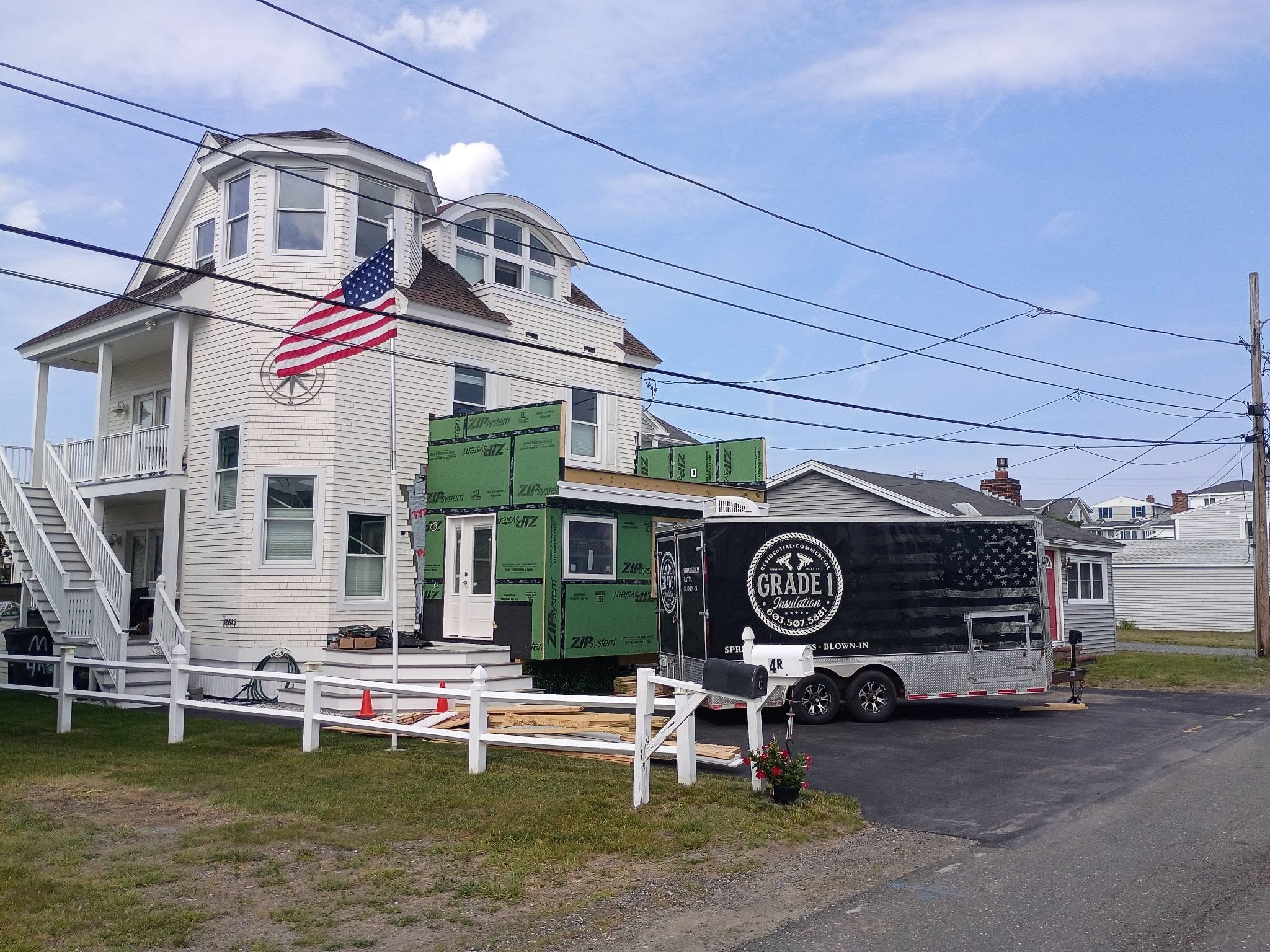 Grade 1 Insulation trailer at a Salisbury Beach Massachusetts insulation project